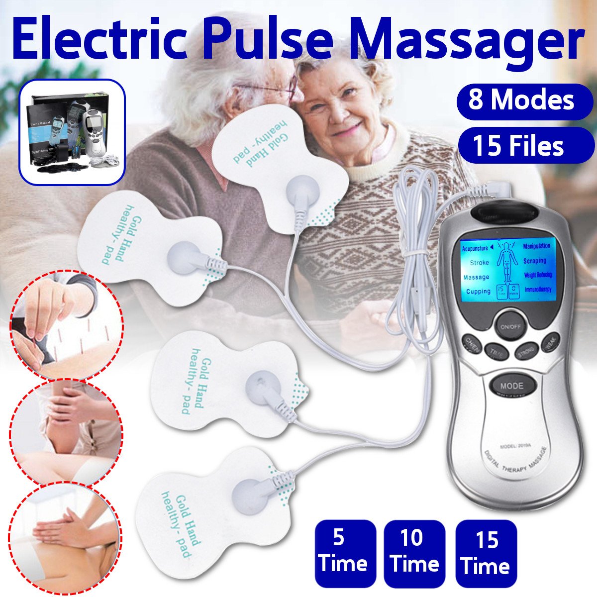 4 Blectrode Pad Electrical Stimulator Massage Electronic Pulse Tens ...