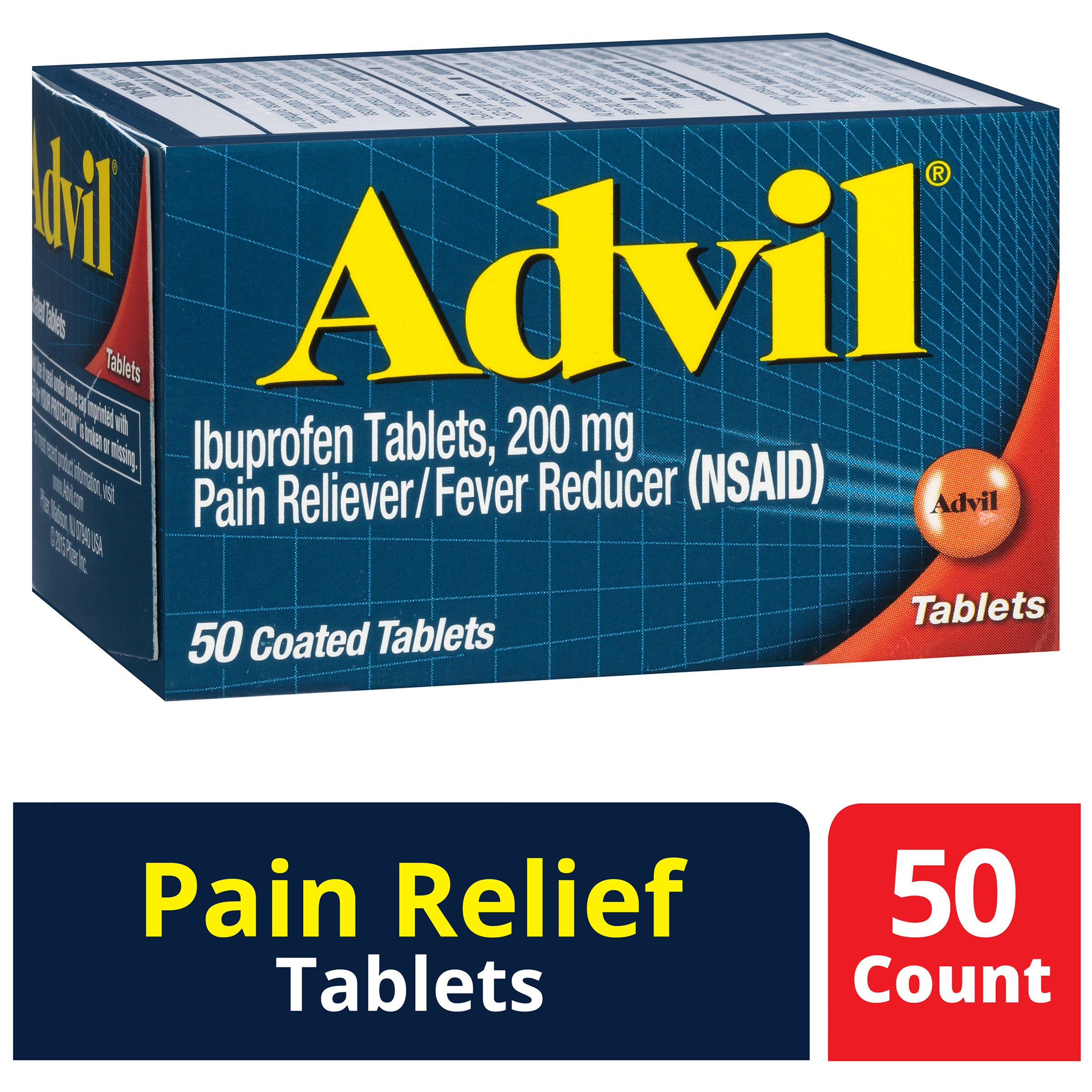 Advil (50 Count) Pain Reliever / Fever Reducer Coated Tablet, 200mg ...