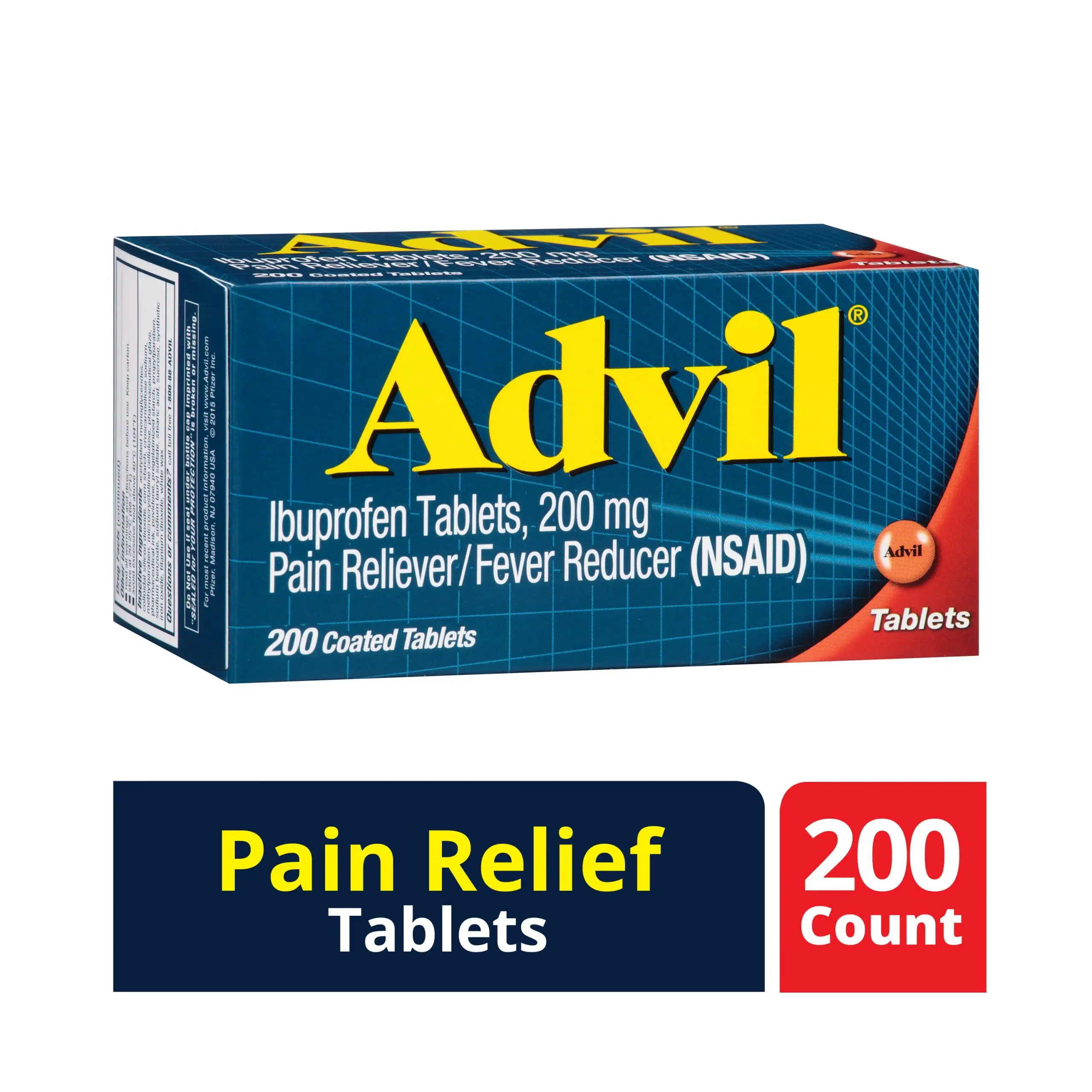 Advil Pain Reliever/Fever Reducer (Ibuprofen) 200mg Tablets 200 ct Box ...