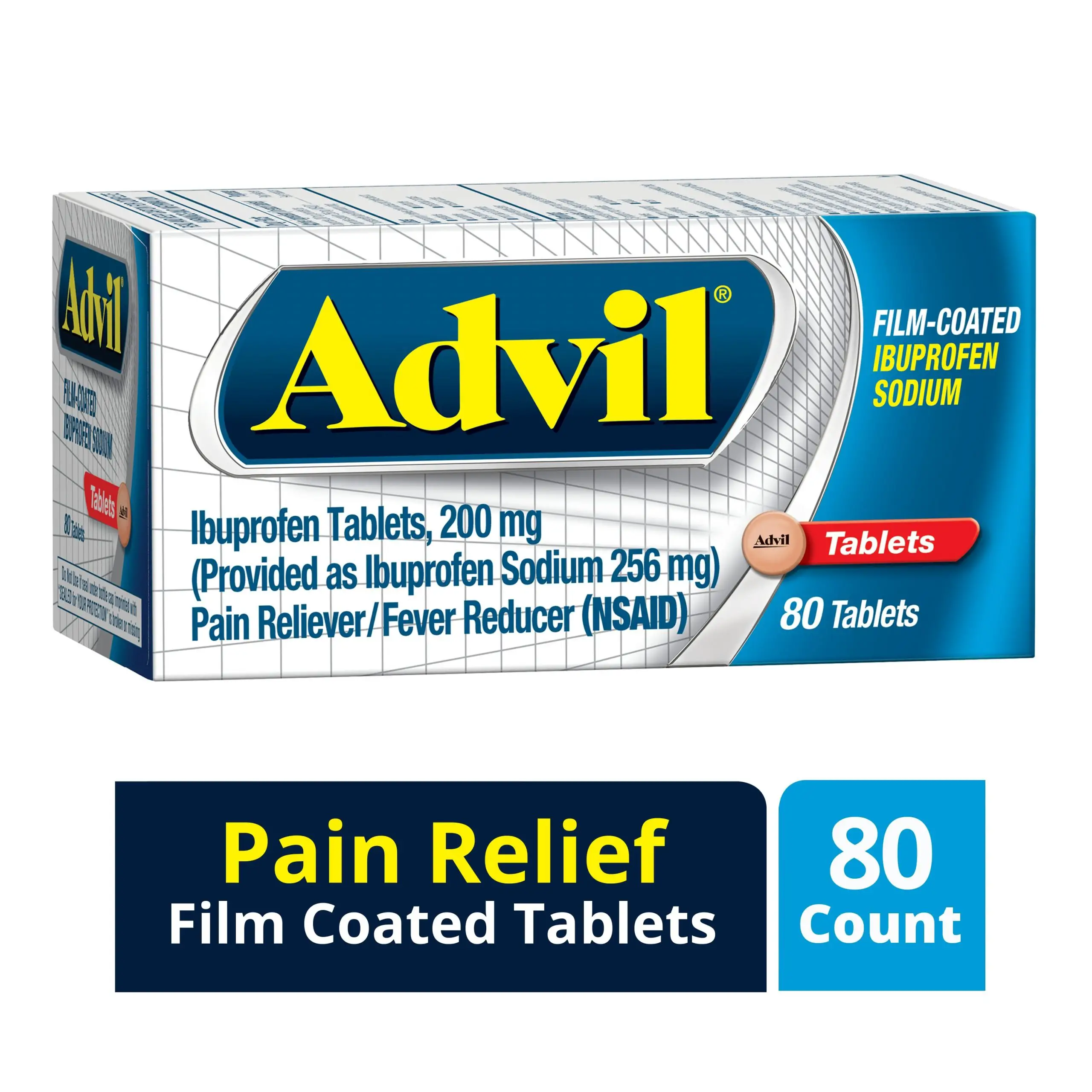 Advil Pain Reliever/Fever Reducer Ibuprofen Coated Tablets, 200 mg, 80 ...