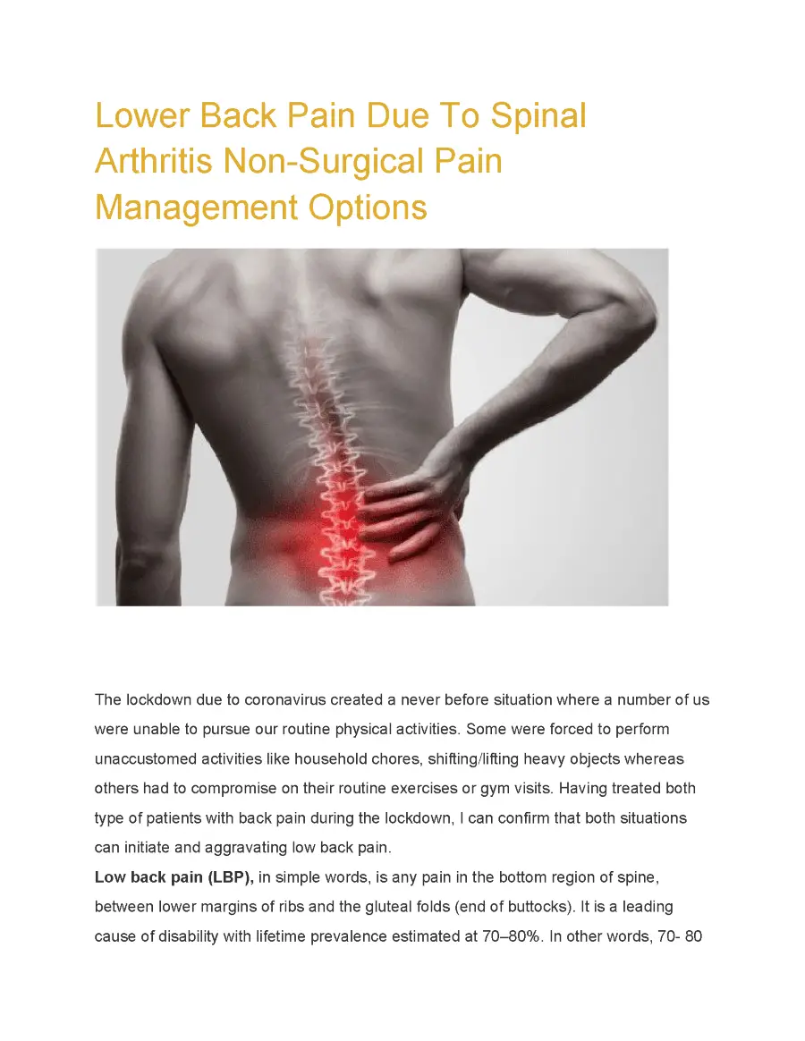 Lower Back Pain Due to Spinal Arthritis Non