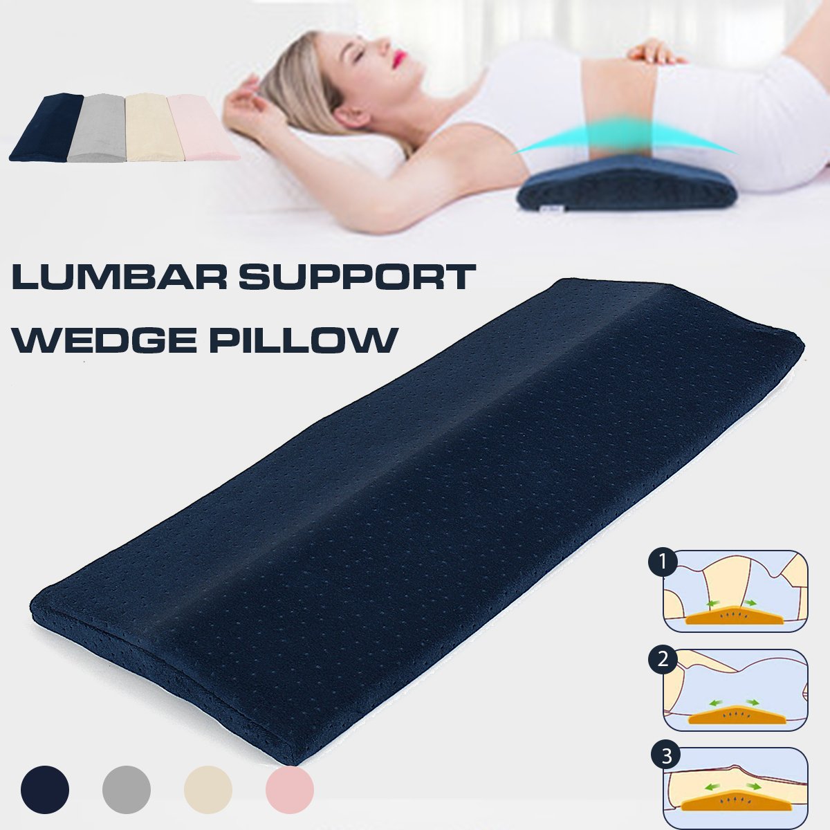 Memory Foam Lumbar Support Pillow Wedge Sleep Bed Cushion Lower Back ...