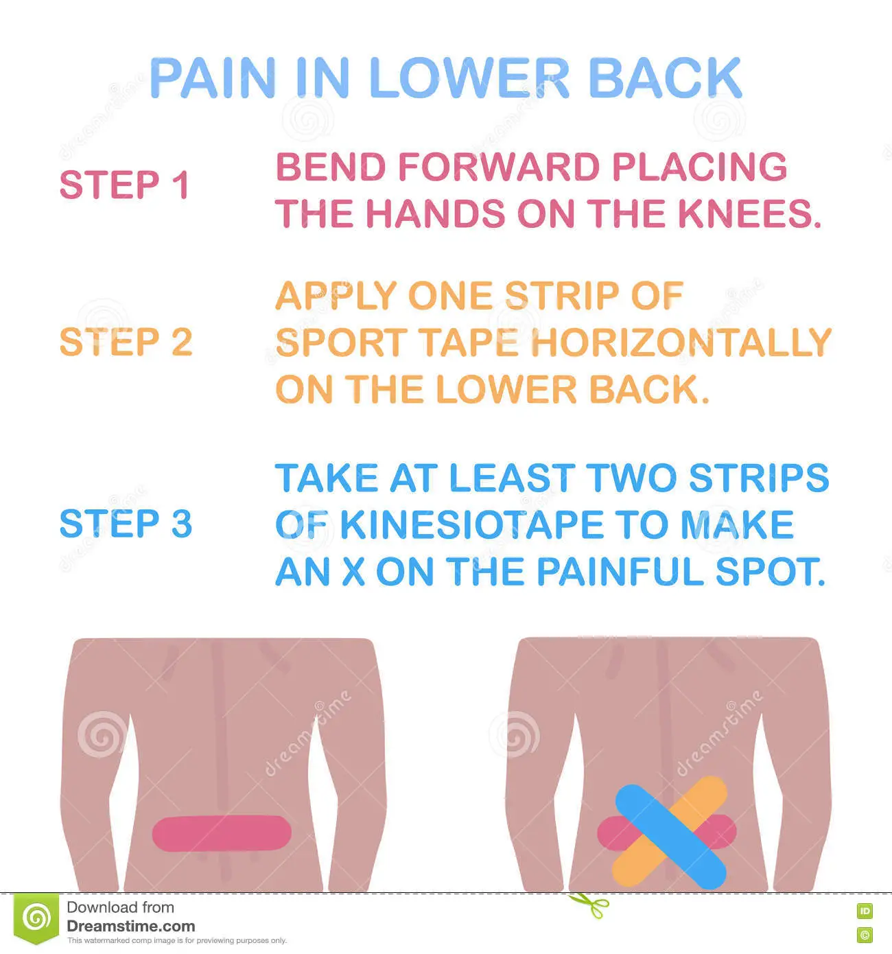 Pain in Lower Back. Correct Kinesiology Taping. Stock Vector ...