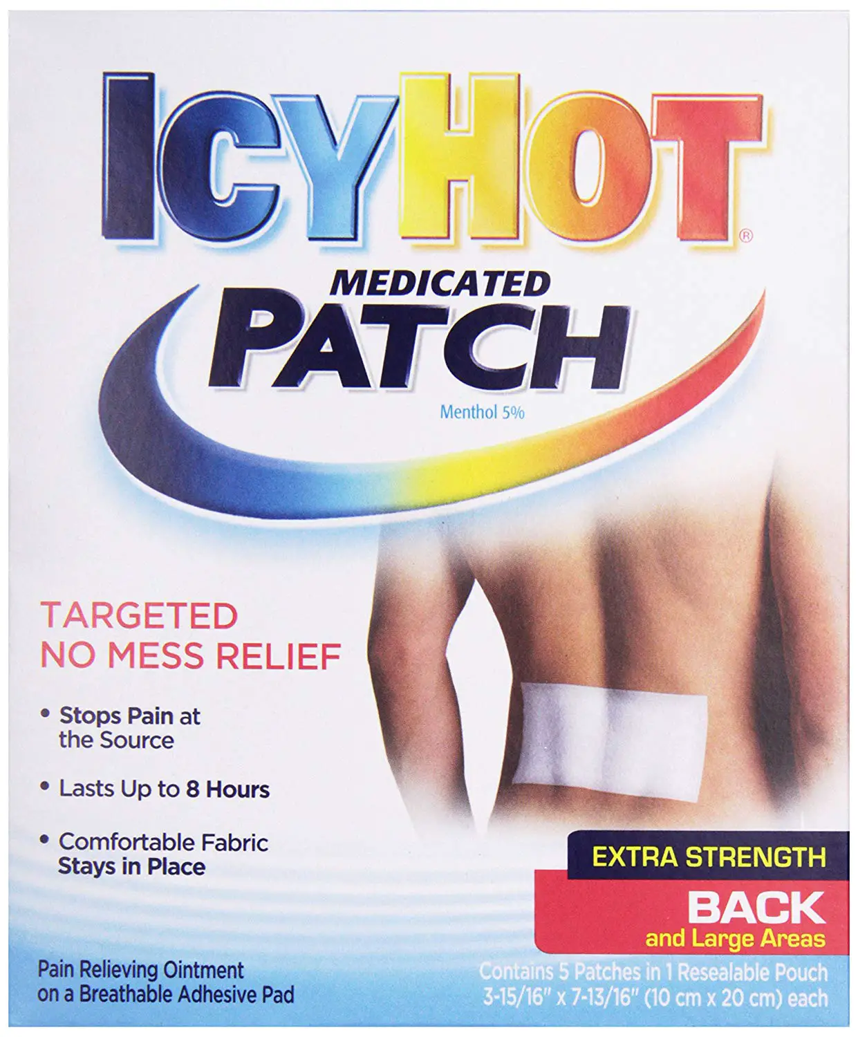 Topical Analgesic Back Patch, 5 ct, Icy Hot Advanced Relief Pain Relief ...