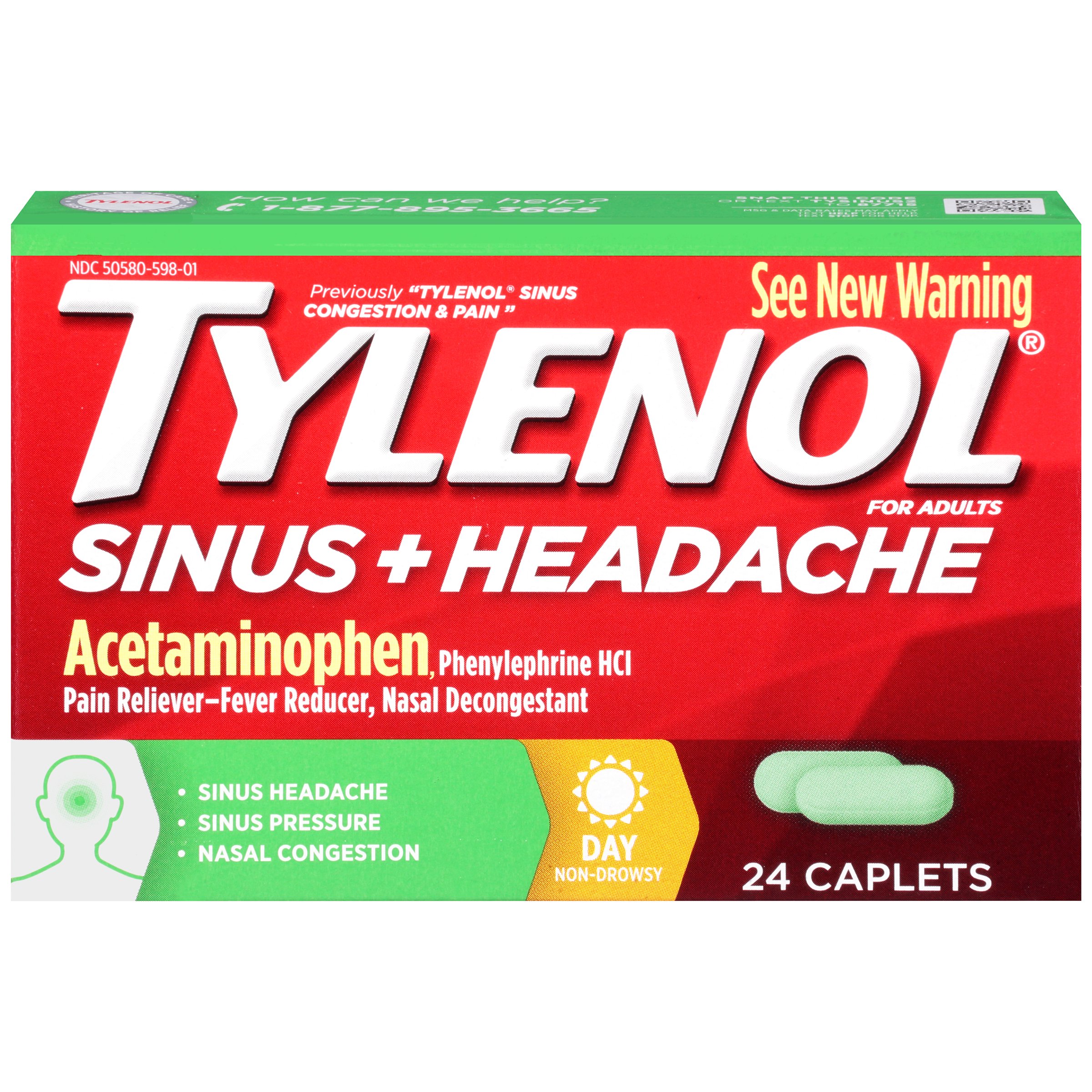 Tylenol Sinus Congestion &  Pain for Adults Daytime, 24 ...
