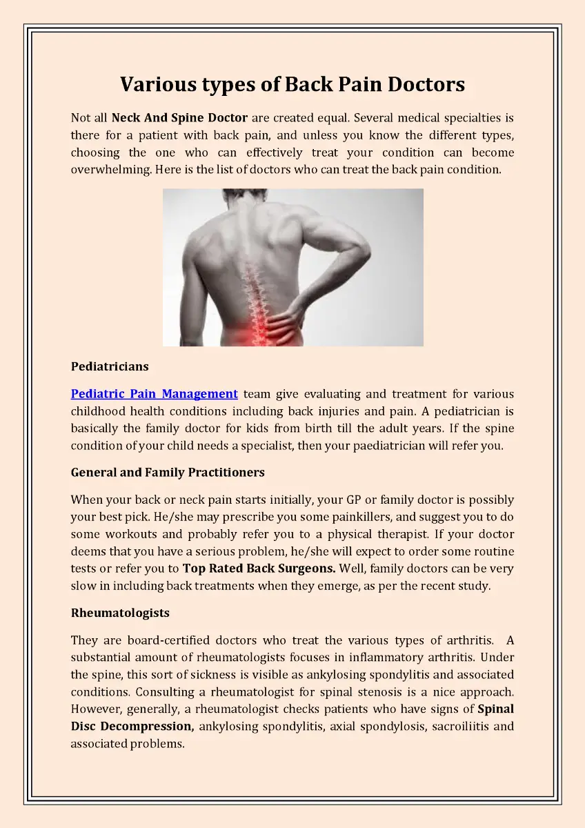 Various Types of Back Pain Doctors