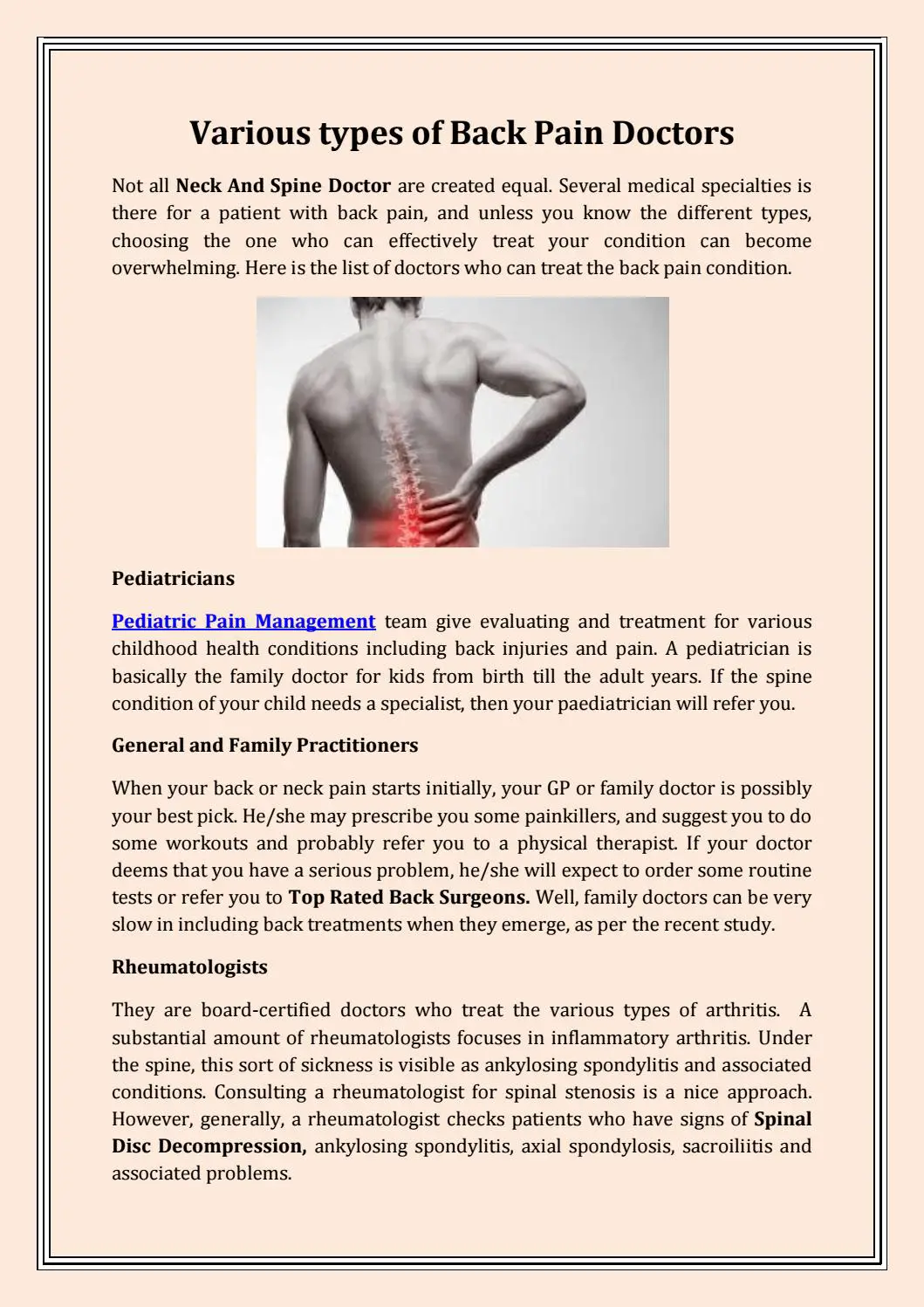 Various types of Back Pain Doctors by ...